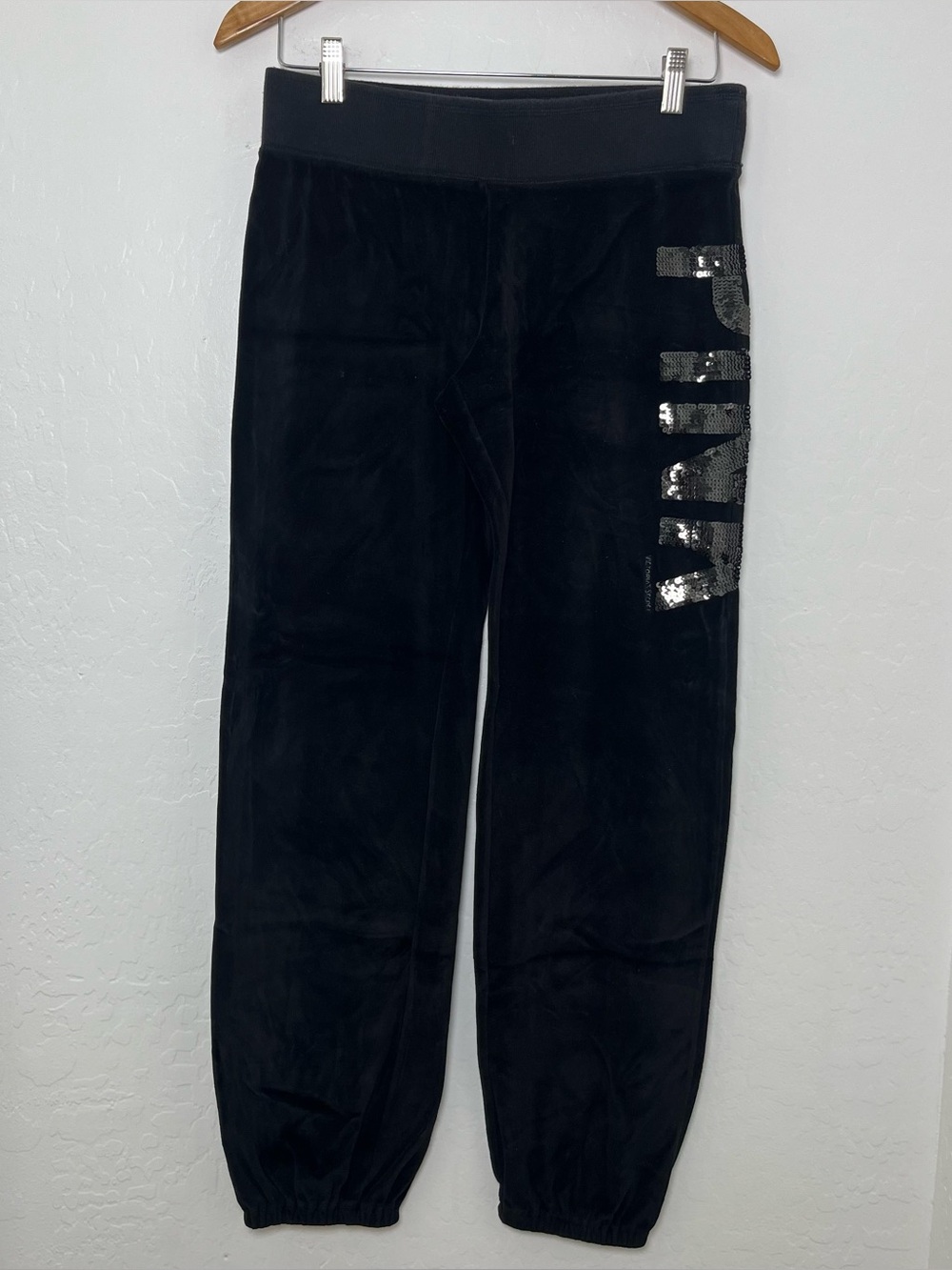 PINK Victoria’s Secret Black Sequin Velour Joggers Size S  Y2K